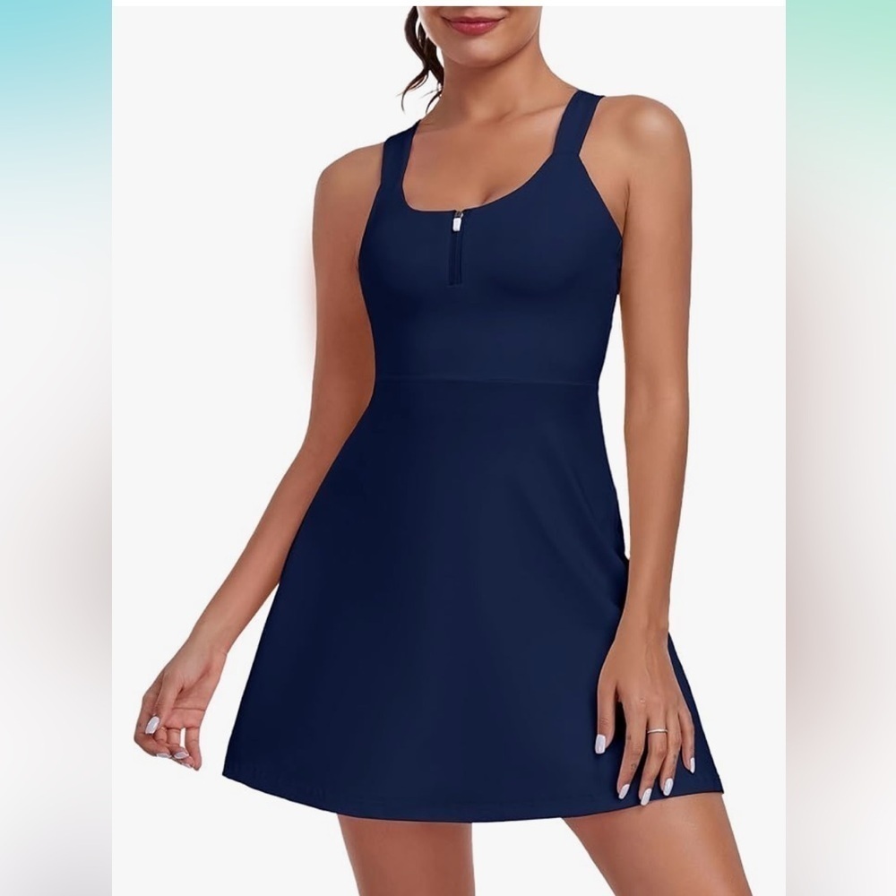 NWT Tennis Golf Dress Cross Strap back Athletic Dress for Workouts Zipper front
